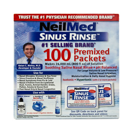 NeilMed Sinus Rinse Saline Nasal Rinse Refill Kit-Saline Nasal Rinse Kit Neilmed Sinus Rinse 100 Packets