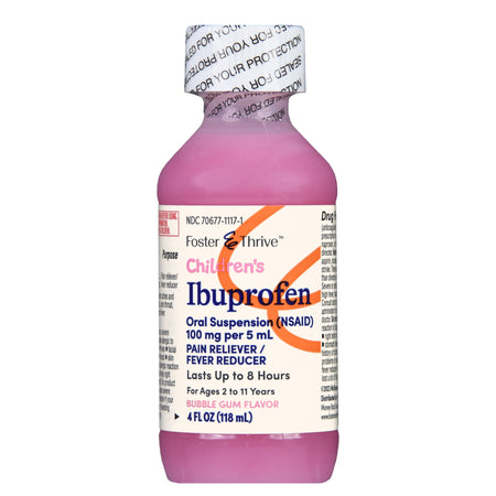 Foster & Thrive Ibuprofen Children's Pain Relief, Bubble Gum Flavor-Children's Pain Relief Foster & Thrive 100 mg / 5 mL Strength Ibuprofen Oral Suspension 4 oz.