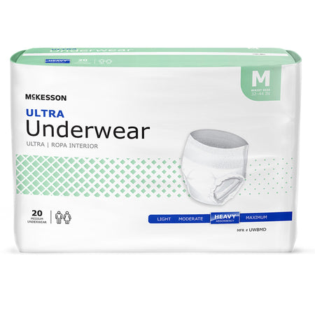 McKesson Ultra Heavy Absorbent Underwear, Medium-Unisex Adult Absorbent Underwear McKesson Ultra Pull On with Tear Away Seams Medium Disposable Heavy Absorbency