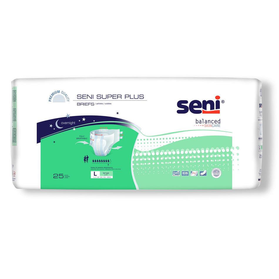 Seni Super Plus Overnight Heavy to Severe Absorbency Incontinence Brief, Large-Unisex Adult Incontinence Brief Seni Super Plus Large Disposable Heavy Absorbency