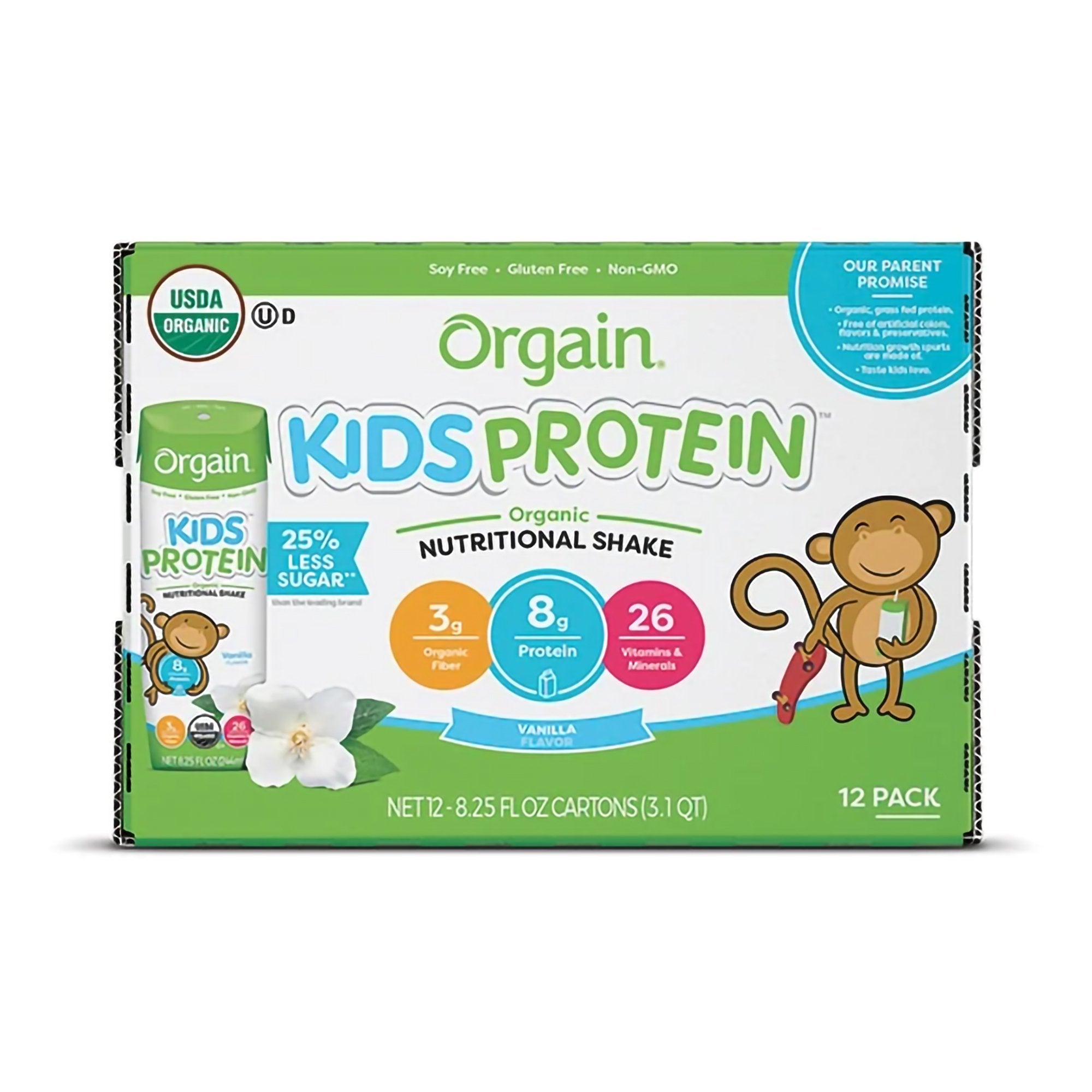 Orgain Kids Protein Organic Nutritional Shake, Vanilla, 8.25-ounce carton-Pediatric Oral Supplement Orgain Kids Protein Organic Nutritional Shake Vanilla Flavor 8.25 oz. Carton Liquid Organic