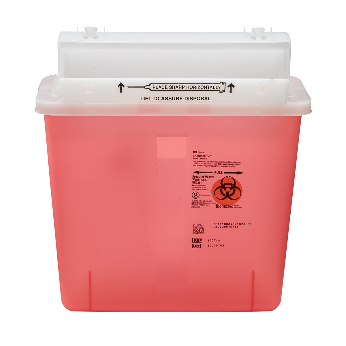 SharpStar In-Room Multi-purpose Sharps Container, 1-1/4 Gallon, 12-1/2 x 5-1/2 x 10-3/4 Inch-Sharps Container SharpStar In-Room Translucent Red Base 12-1/2 H X 5-1/2 D X 10-3/4 W Inch Horizontal Entry 1.25 Gallon