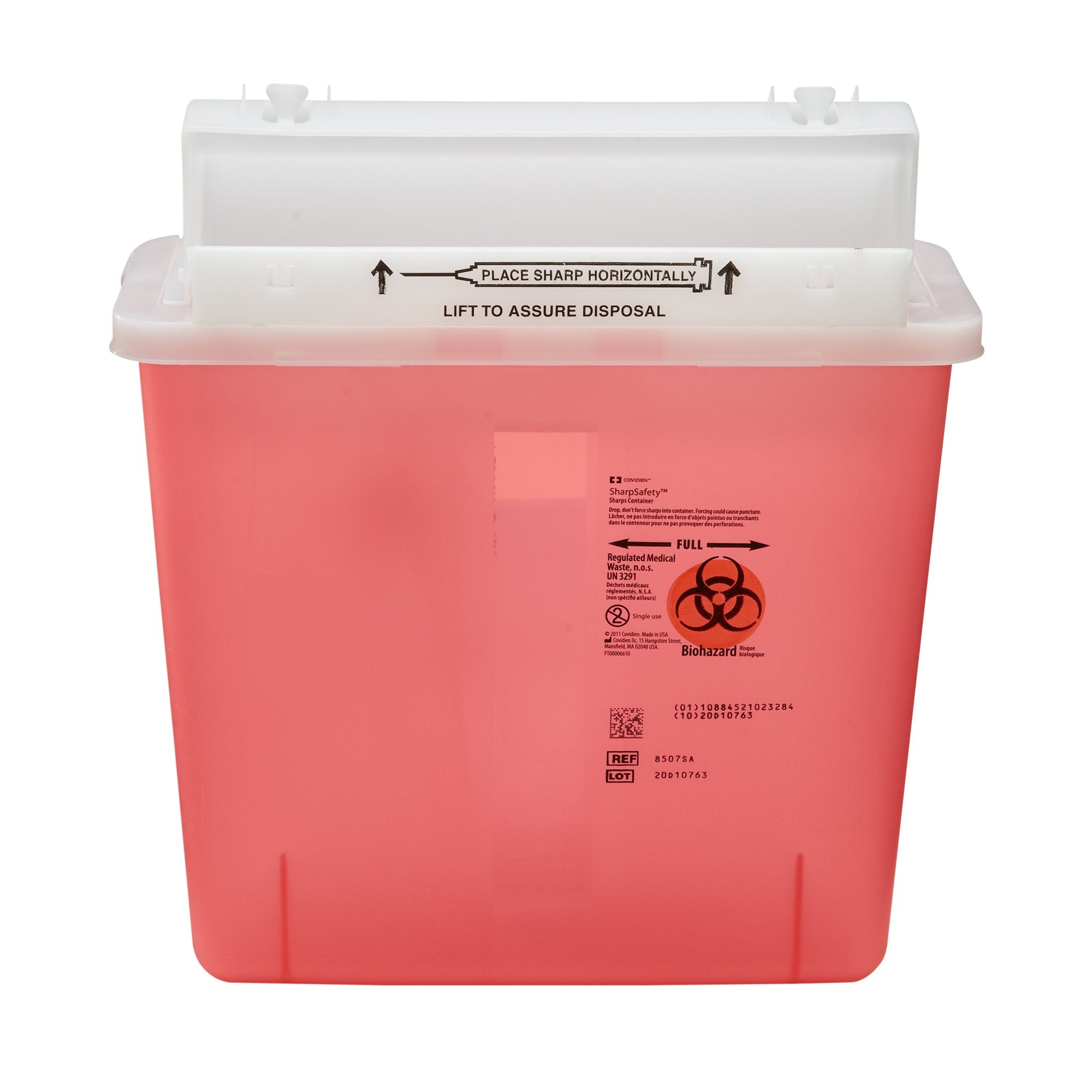 SharpStar In-Room Multi-purpose Sharps Container, 1-1/4 Gallon, 12-1/2 x 5-1/2 x 10-3/4 Inch-Sharps Container SharpStar In-Room Translucent Red Base 12-1/2 H X 5-1/2 D X 10-3/4 W Inch Horizontal Entry 1.25 Gallon