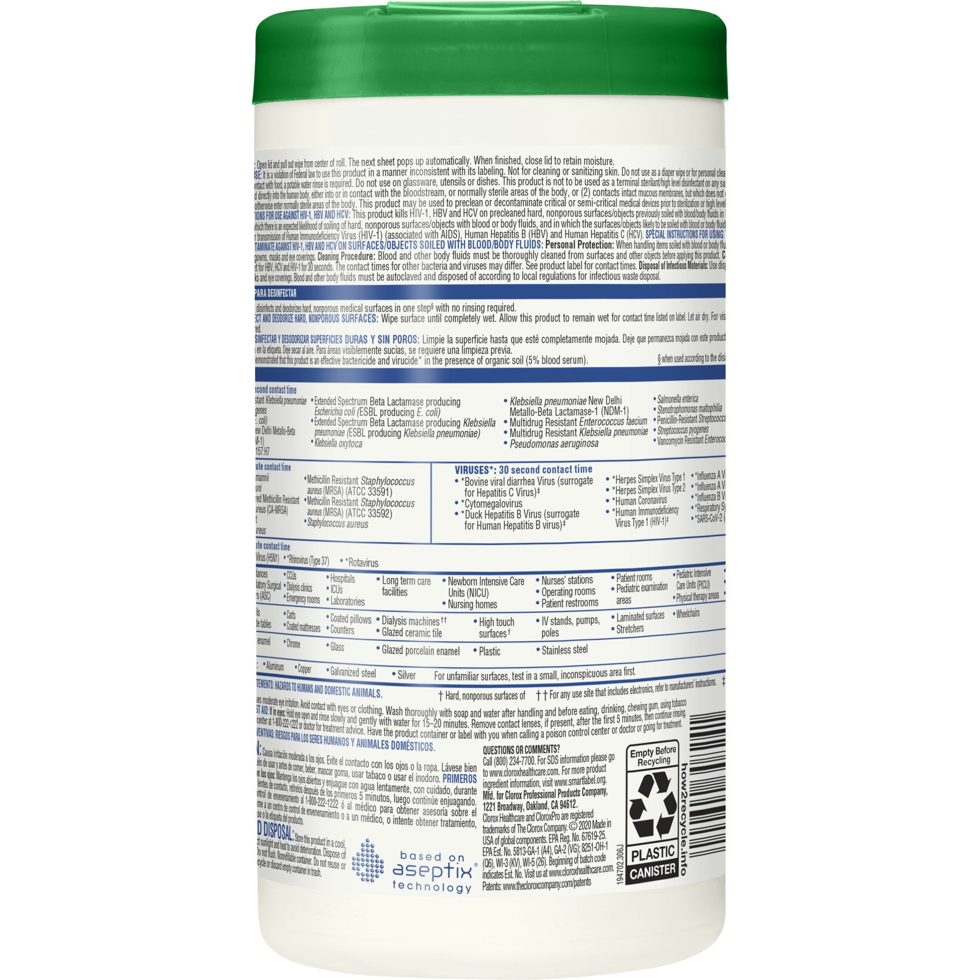 Clorox Healthcare® Hydrogen Peroxide Cleaner Disinfectant Wipes, Canister - Housekeeping>Cleaners and Disinfectants - The...