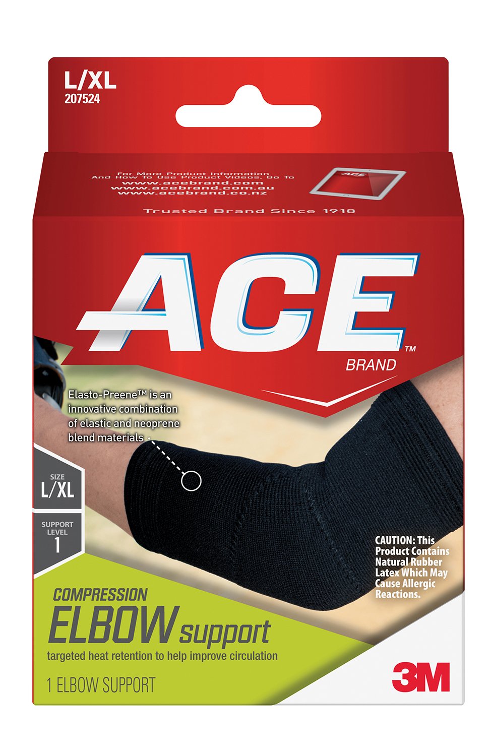 3M Ace Elbow Support, Left or Right Elbow, Large/X-Large, Black-Elbow Support 3M Ace Large / X-Large Left or Right Elbow Black