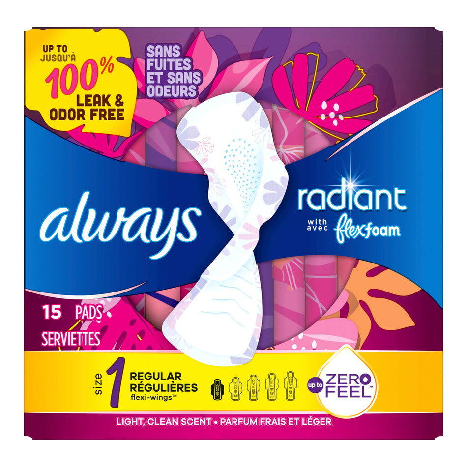 Always® Radiant Regular Pads, Size 1 - Personal Hygiene>Feminine Protection>Feminine Pads - Procter & Gamble