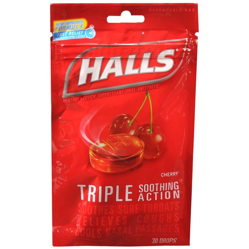 Halls Menthol Cherry Flavor Cold and Cough Relief-Cold and Cough Relief Halls 7 mg Strength Lozenge 30 per Bag