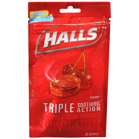 Halls Menthol Cherry Flavor Cold and Cough Relief-Cold and Cough Relief Halls 7 mg Strength Lozenge 30 per Bag