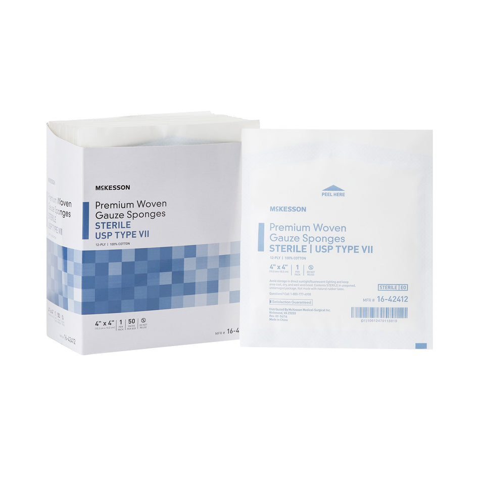 McKesson Sterile USP Type VII Gauze Sponge, 4 x 4 Inch, 12-Ply-Gauze Sponge McKesson 4 X 4 Inch 12-Ply Sterile 1 per Pack