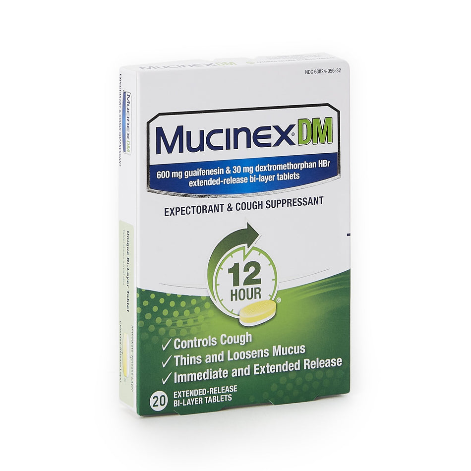 Mucinex DM Guaifenesin / Dextromethorphan HBr Cold and Cough Relief-Cold and Cough Relief Mucinex DM 600 mg - 30 mg Strength Tablet 20 per Box