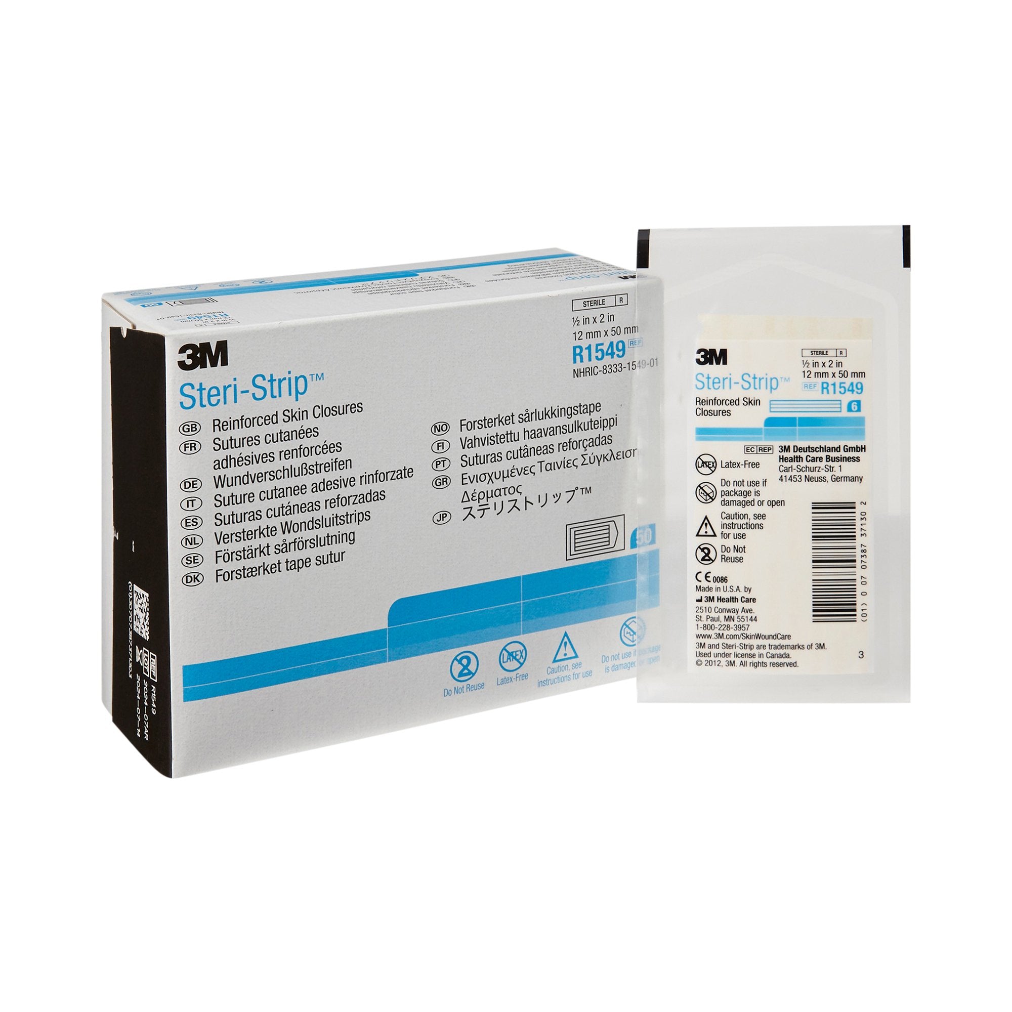 3M Steri-Strip Skin Closure Strip, 1/2 X 2 Inch-Skin Closure Strip Steri-Strip 1/2 X 2 Inch Nonwoven Material Reinforced Strip White