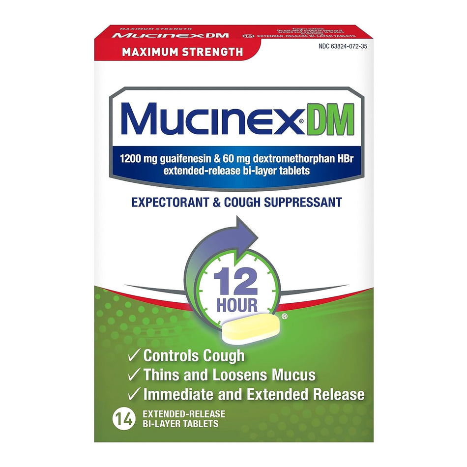 Mucinex DM Cold and Cough Relief-"Cold and Cough Relief Mucinex DM 1,200 mg - 60 mg Strength Tablet 14 per Box"