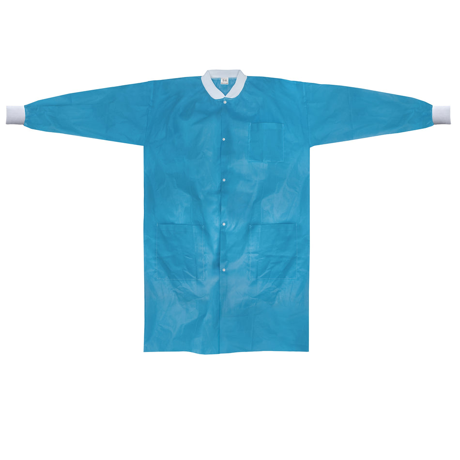 McKesson Lab Coat, Small / Medium, Blue-Lab Coat McKesson Blue Small / Medium Knee Length Spunbond Polypropylene Disposable