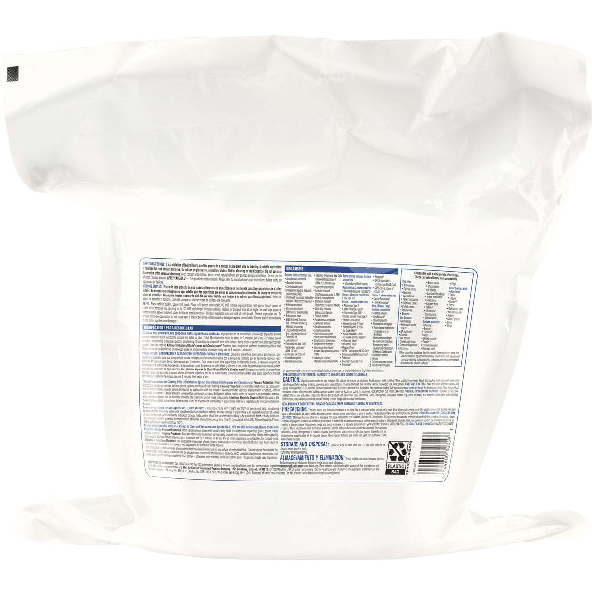 Clorox Healthcare Bleach Germicidal Wipes, Refill Pouch, 110 ct.-Clorox Healthcare Bleach Germicidal Surface Disinfectant Cleaner Refill Premoistened Germicidal Manual Pull Wipe 110 Count Pouch Floral Bleach Scent NonSterile