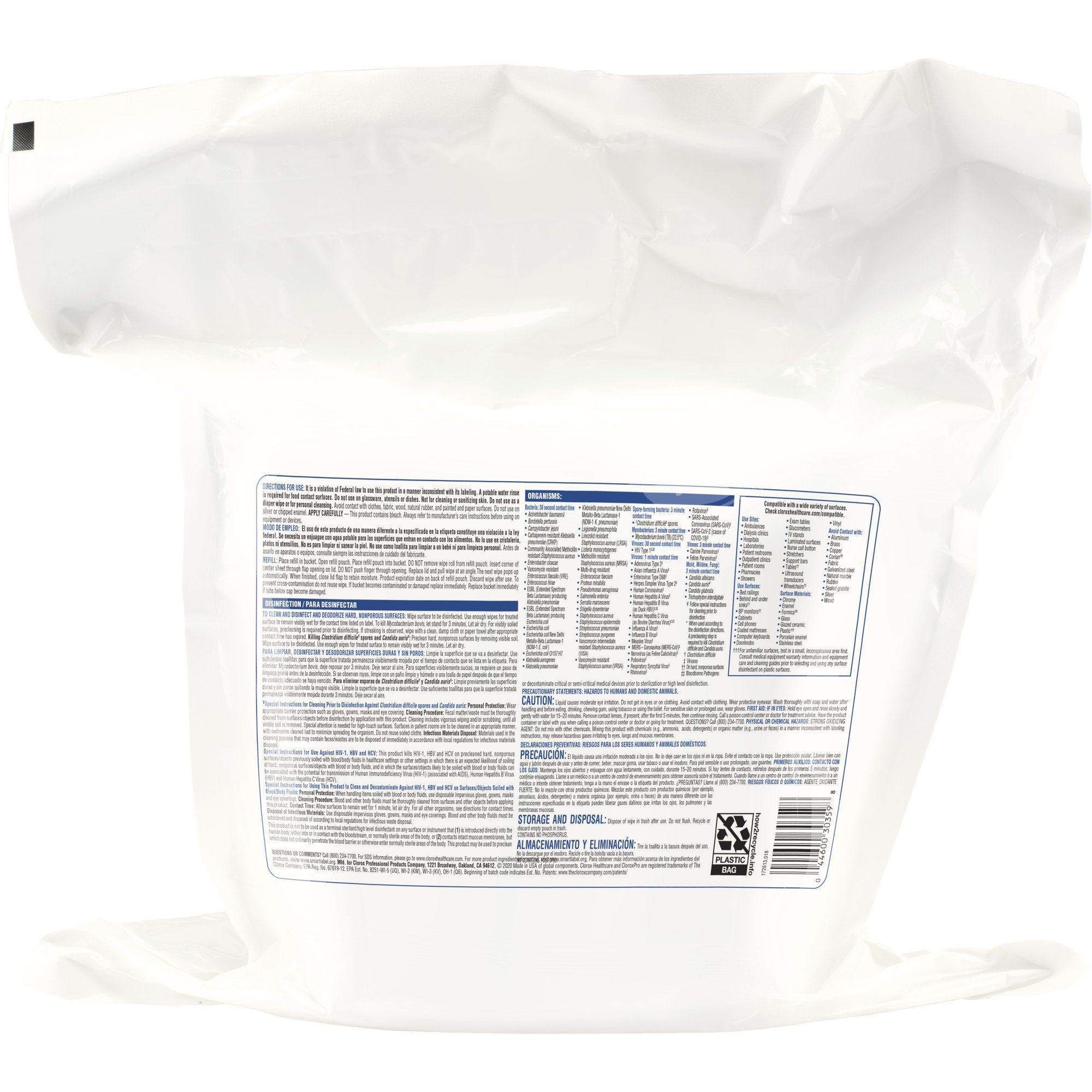 Clorox Healthcare Bleach Germicidal Wipes, Refill Pouch, 110 ct.-Clorox Healthcare Bleach Germicidal Surface Disinfectant Cleaner Refill Premoistened Germicidal Manual Pull Wipe 110 Count Pouch Floral Bleach Scent NonSterile