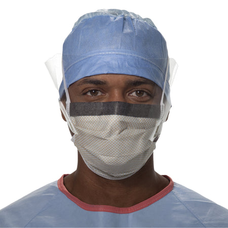 FluidShield Surgical Mask with Eye Shield-Surgical Mask with Eye Shield FluidShield Anti-fog Foam ASTM F2100-11 Level 2 Tie Closure One Size Fits Most