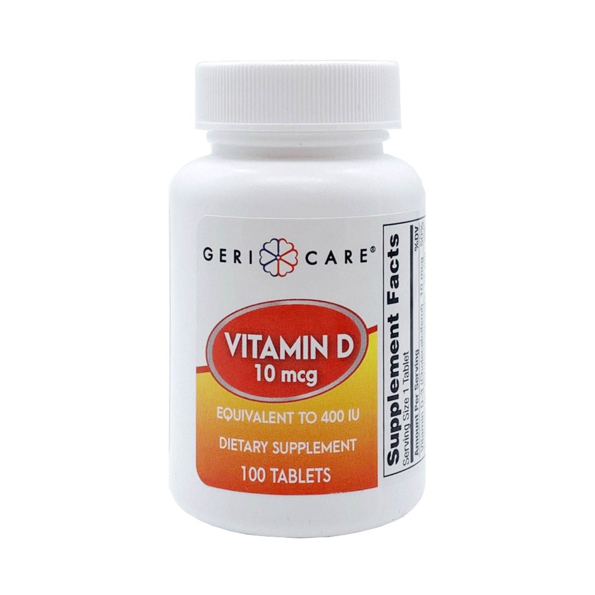 Geri-Care Vitamin D-3 Supplement-Vitamin Supplement Geri-Care Vitamin D3 400 IU Strength Tablet 100 per Bottle