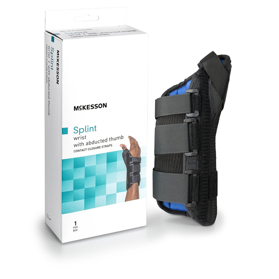 McKesson Left Wrist Splint with Abducted Thumb, Extra Small-Wrist Brace with Abducted Thumb McKesson Aluminum / Foam / Spandex / Plastic Left Hand Black X-Small
