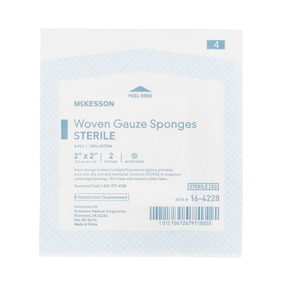 McKesson Sterile Gauze Sponge, 2 x 2 Inch, 8-Ply-Gauze Sponge McKesson 2 X 2 Inch 8-Ply Sterile 2 per Pack