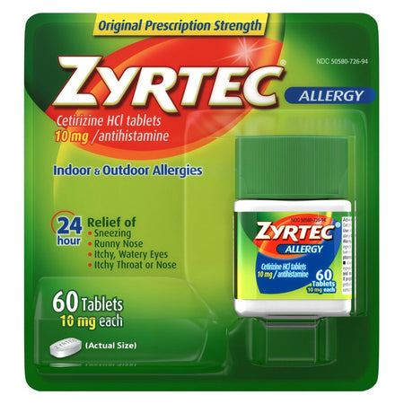 Zyrtec Cetirizine Allergy Relief-Allergy Relief Zyrtec 10 mg Strength Tablet 60 per Bottle