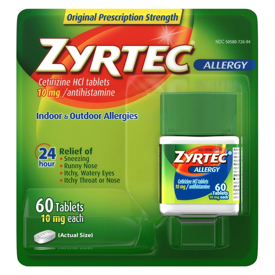 Zyrtec Cetirizine Allergy Relief-Allergy Relief Zyrtec 10 mg Strength Tablet 60 per Bottle