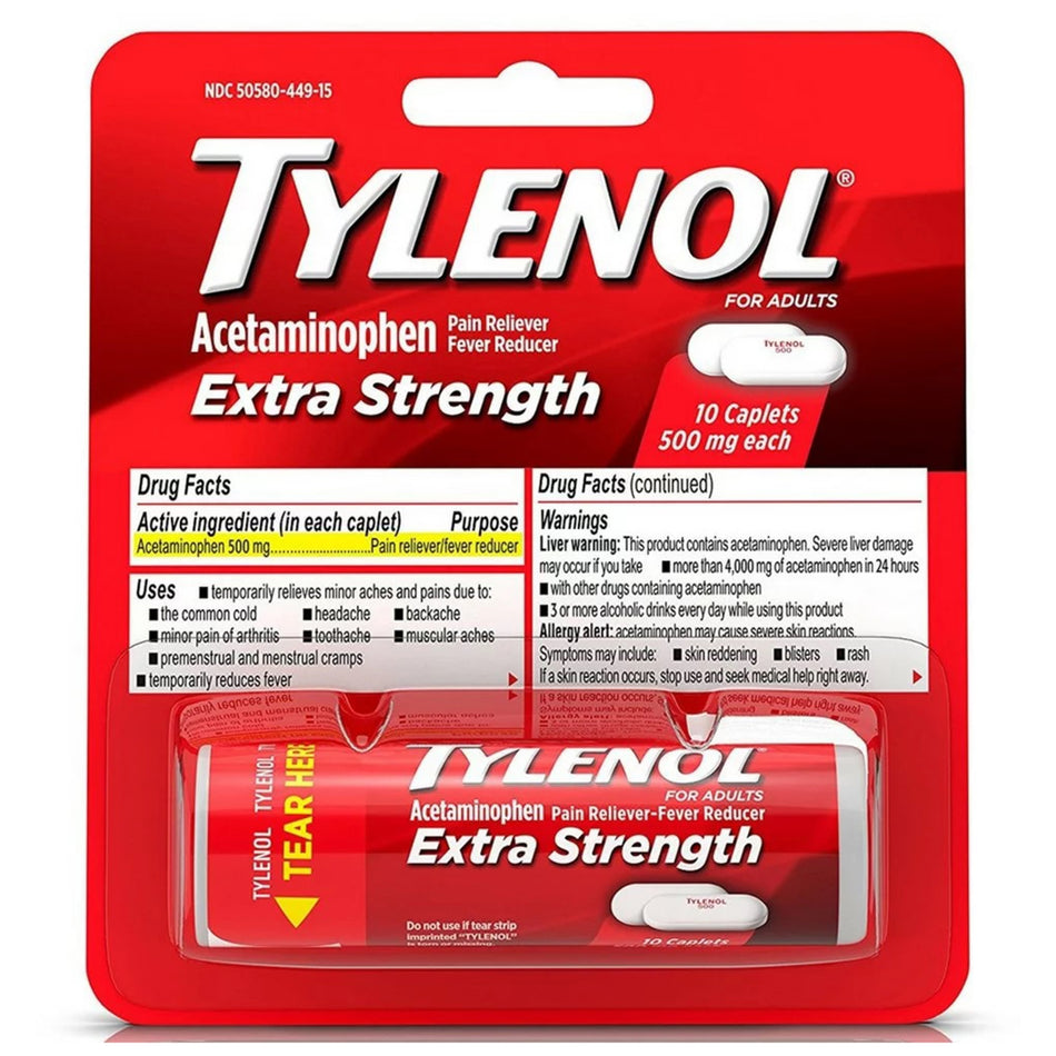 Tylenol Extra Strength Acetaminophen Pain Relief-Pain Relief Tylenol Extra Strength 500 mg Strength Acetaminophen Caplet 10 per Bottle