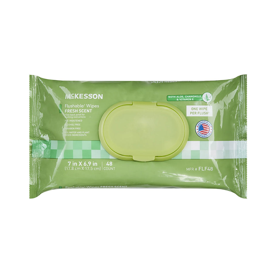 McKesson Flushable* Wet Wipes - Scented, 48 Wet Wipes per Pack-Flushable Personal Wipe McKesson Soft Pack Scented 48 Count