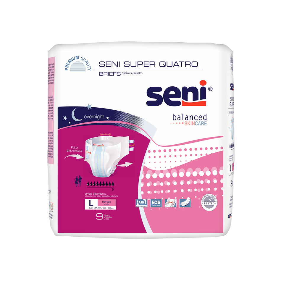 Seni Super Quatro Severe Absorbency Incontinence Brief, Large-Unisex Adult Incontinence Brief Seni Super Quatro Large Disposable Heavy Absorbency