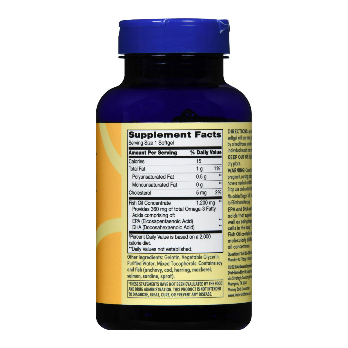 Foster & Thrive Fish Oil 1200 mg Softgels-"Omega 3 Supplement Foster & Thrive Fish Oil 1,200 mg Strength Softgel 100 per Bottle"