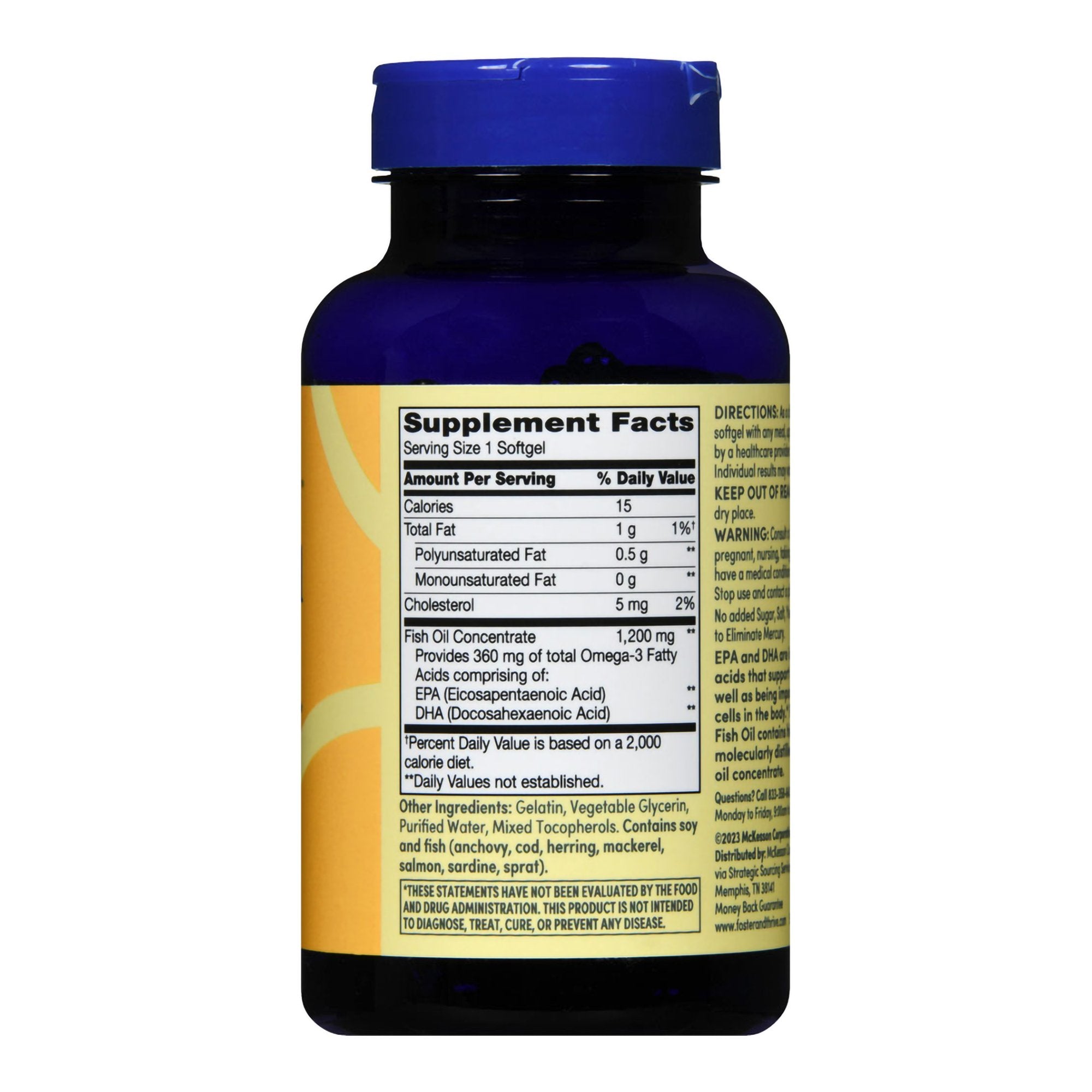 Foster & Thrive Fish Oil 1200 mg Softgels-"Omega 3 Supplement Foster & Thrive Fish Oil 1,200 mg Strength Softgel 100 per Bottle"
