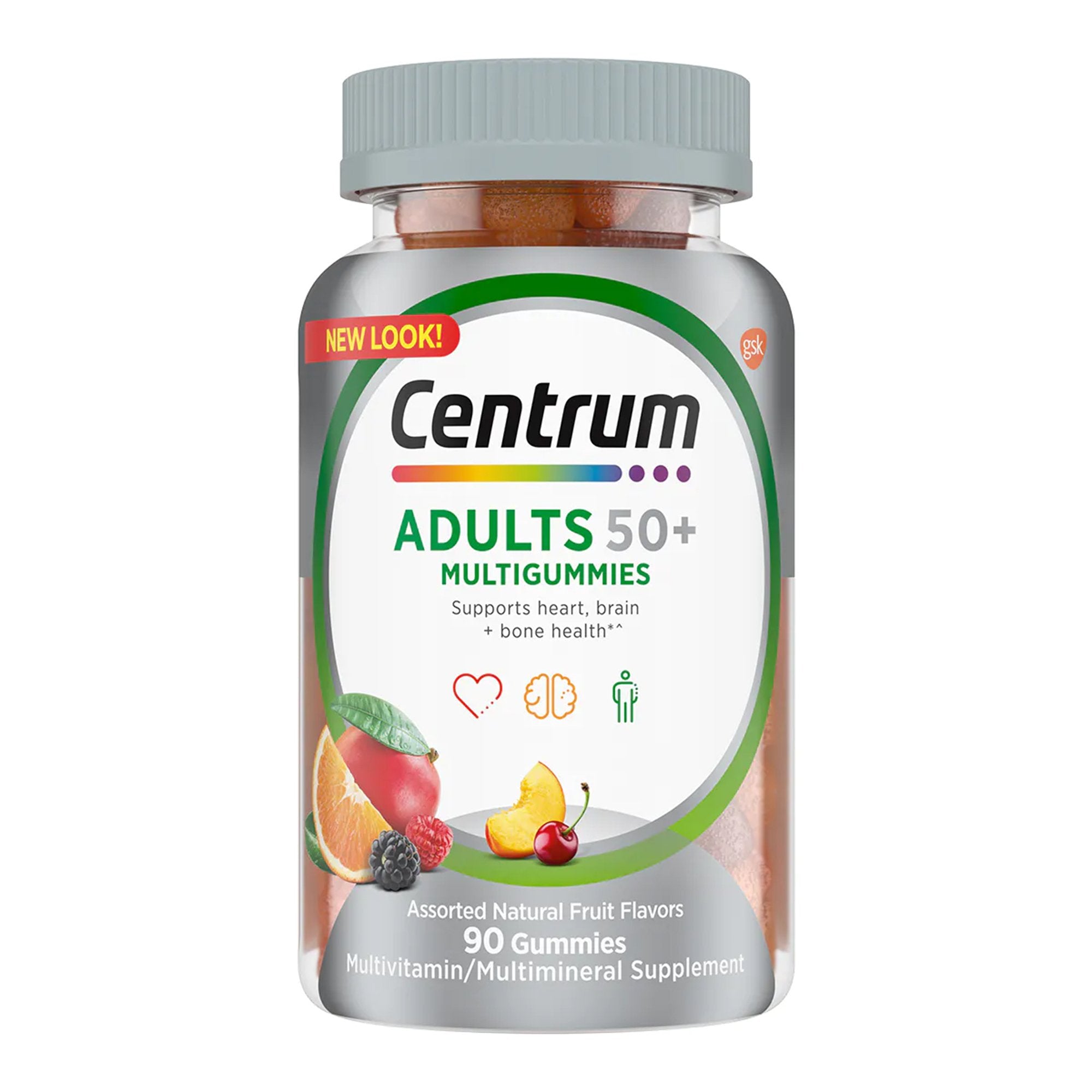Centrum Adults 50+ MultiGummies, Assorted Natural Fruit Flavors-Multivitamin Supplement Centrum Adult 50+ Gummy 90 per Bottle Fruit Flavor