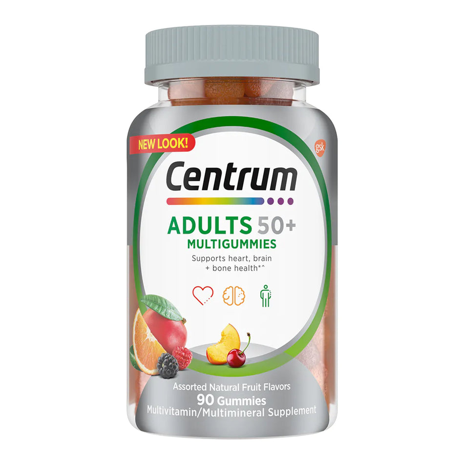 Centrum Adults 50+ MultiGummies, Assorted Natural Fruit Flavors-Multivitamin Supplement Centrum Adult 50+ Gummy 90 per Bottle Fruit Flavor