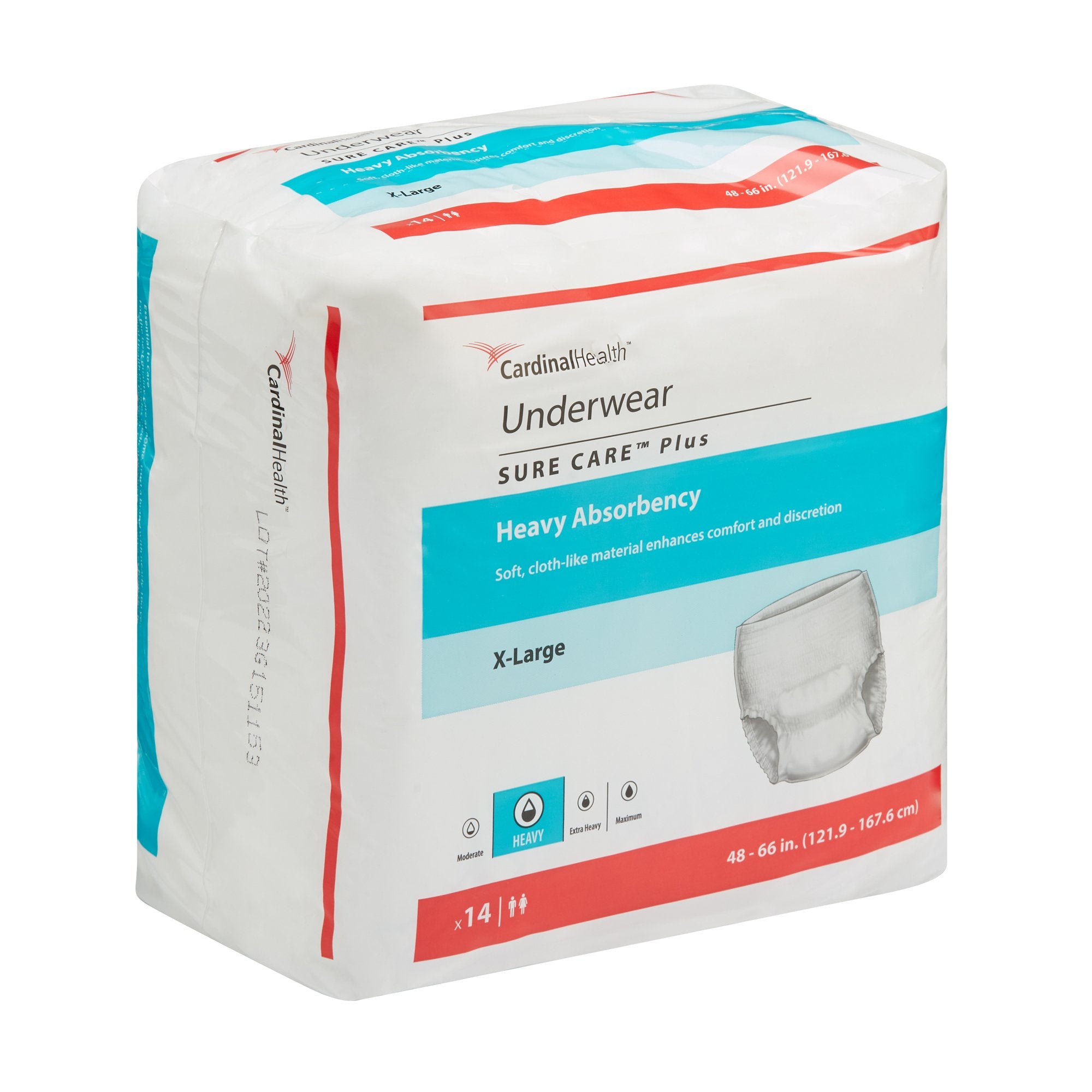Sure Care™ Plus Heavy Absorbent Underwear, Extra Large - Incontinence>Adult Briefs and Protective Undergarments - Cardinal
