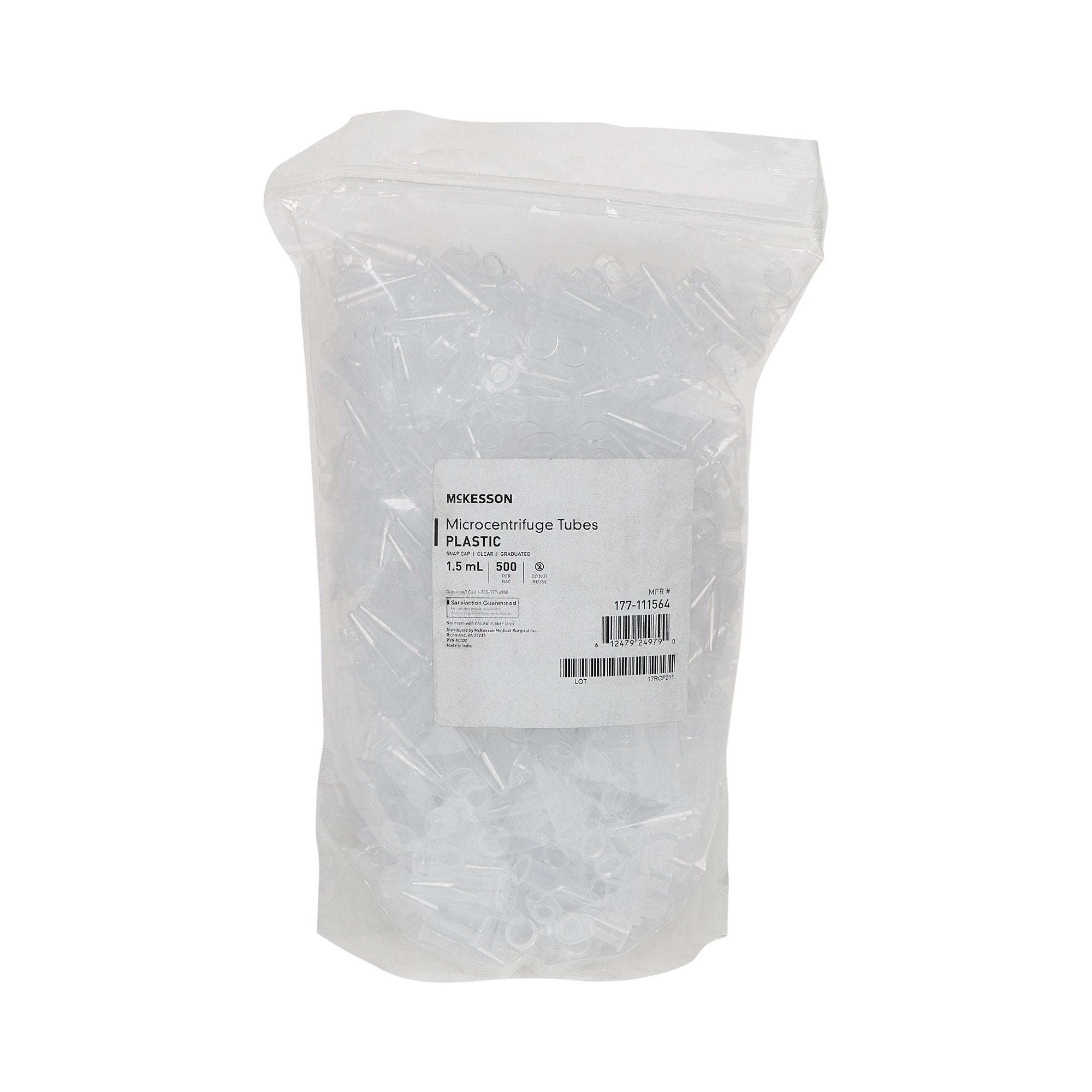 McKesson Conical Bottom Microcentrifuge Tube, 1.5 mL-McKesson Microcentrifuge Tube Plain 1.5 mL Snap Cap Polypropylene Tube