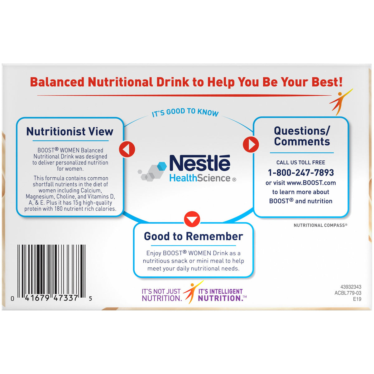 Boost Women Vanilla Balanced Nutritional Drink, 8 oz. Bottle-Oral Supplement Boost Women Very Vanilla Flavor Liquid 8 oz. Bottle