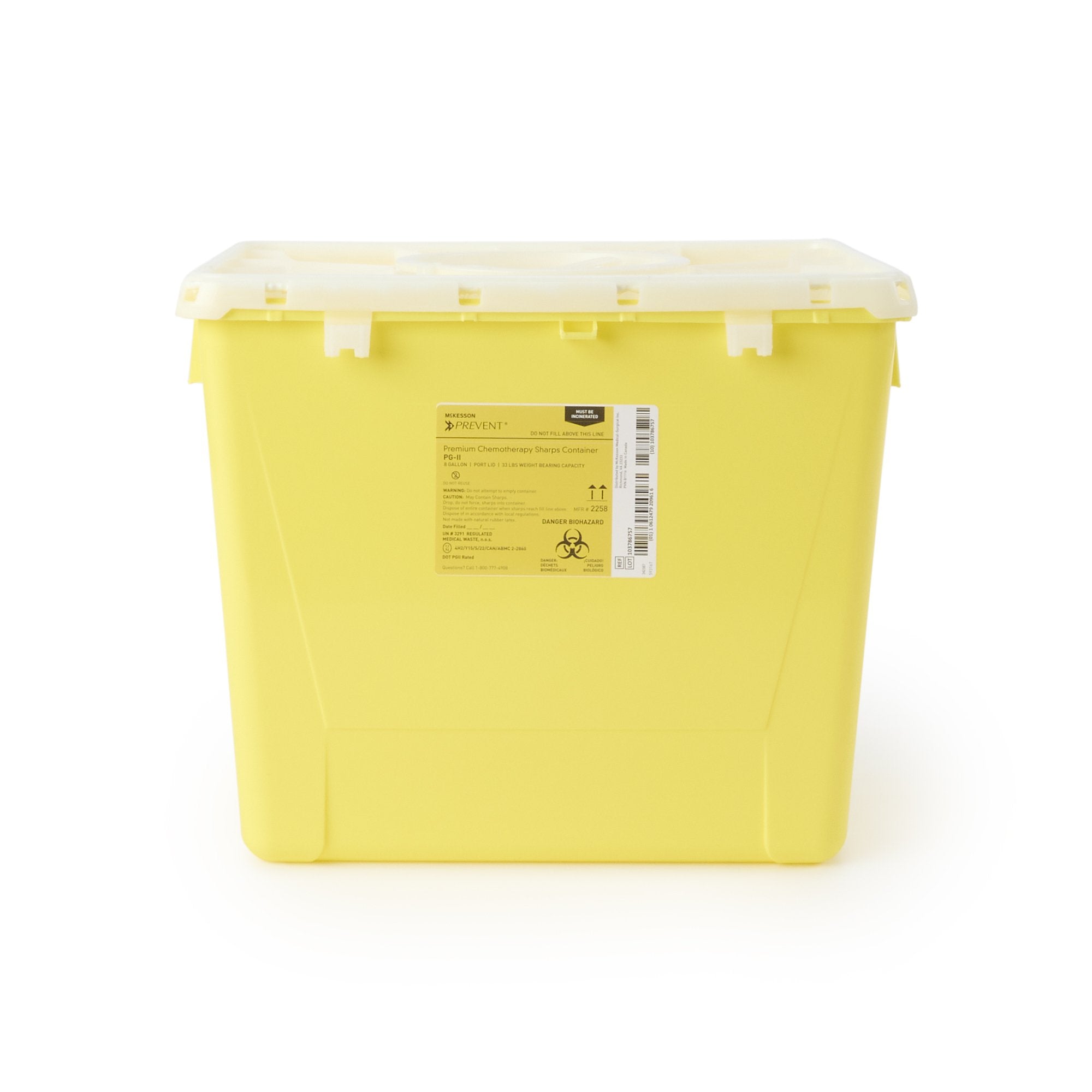 McKesson Prevent Sharps Container, 8 Gallon, 13-1/2 x 17-3/10 x 13 Inch-Chemotherapy Waste Container McKesson Prevent Yellow Base 13-1/2 H X 17-3/10 W X 13 L Inch Vertical Entry 8 Gallon