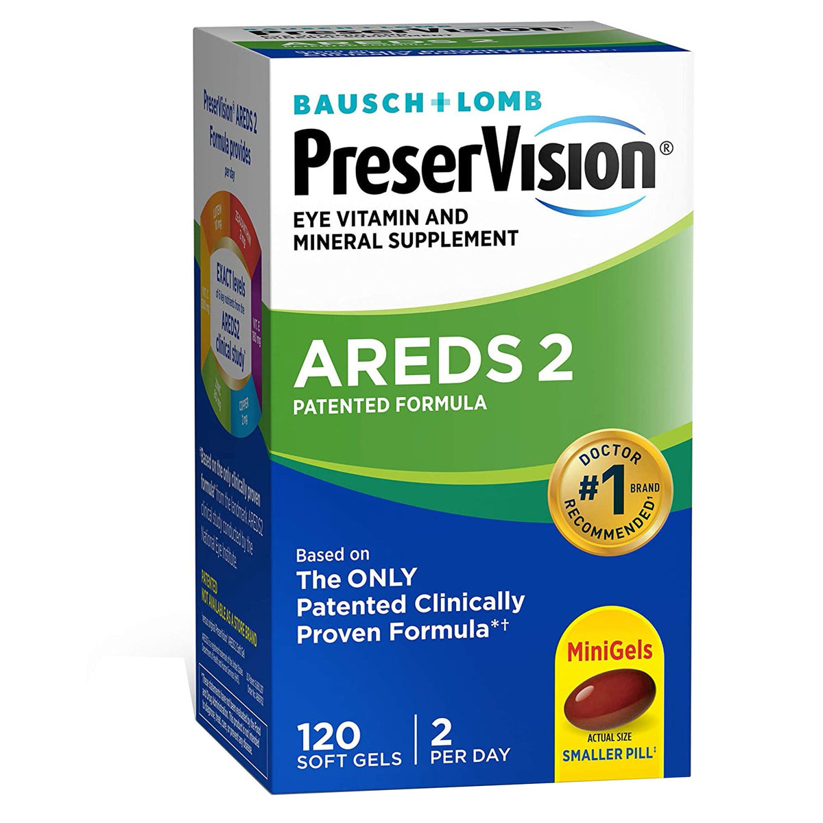 PreserVision Areds 2 Ascorbic Acid / Vitamin E Eye Supplement-Eye Vitamin Supplement PreserVision Areds 2 Ascorbic Acid / Vitamin E 2200 IU - 226 mg Strength Capsule 120 per Bottle