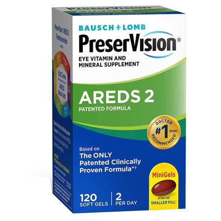 PreserVision Areds 2 Ascorbic Acid / Vitamin E Eye Supplement-Eye Vitamin Supplement PreserVision Areds 2 Ascorbic Acid / Vitamin E 2200 IU - 226 mg Strength Capsule 120 per Bottle