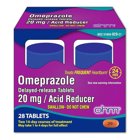 Omeprazole 20 mg Tablet 28 Tablets - Pharmaceuticals>Rx>Anti-Ulcer Agents and Antacids - Ohm Labs