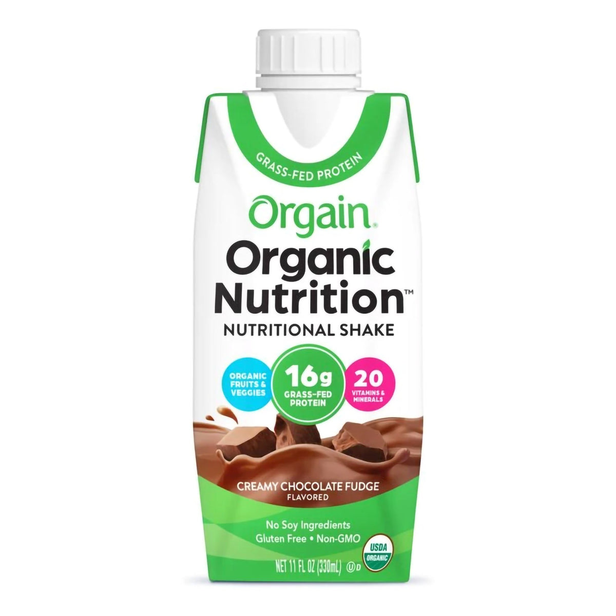 Orgain Organic Nutrition Chocolate Nutritional Shake, 11-ounce carton-Oral Supplement Orgain Organic Nutritional Shake Creamy Chocolate Fudge Flavor Liquid 11 oz. Carton