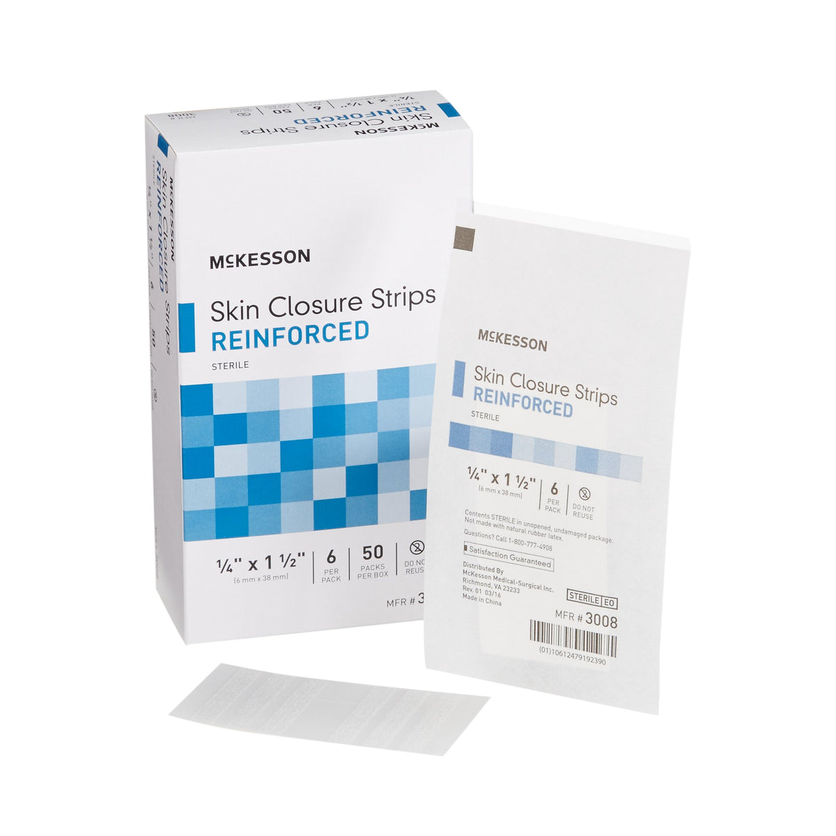 McKesson Skin Closure Reinforced Strip, X 1 Inch-Skin Closure Strip McKesson 1/4 X 1-1/2 Inch Nonwoven Material Reinforced Strip White