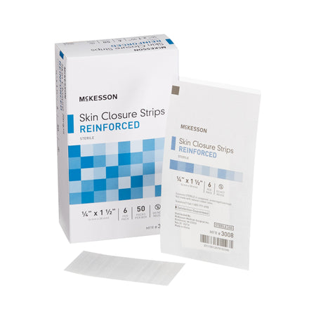 McKesson Skin Closure Reinforced Strip, X 1 Inch-Skin Closure Strip McKesson 1/4 X 1-1/2 Inch Nonwoven Material Reinforced Strip White