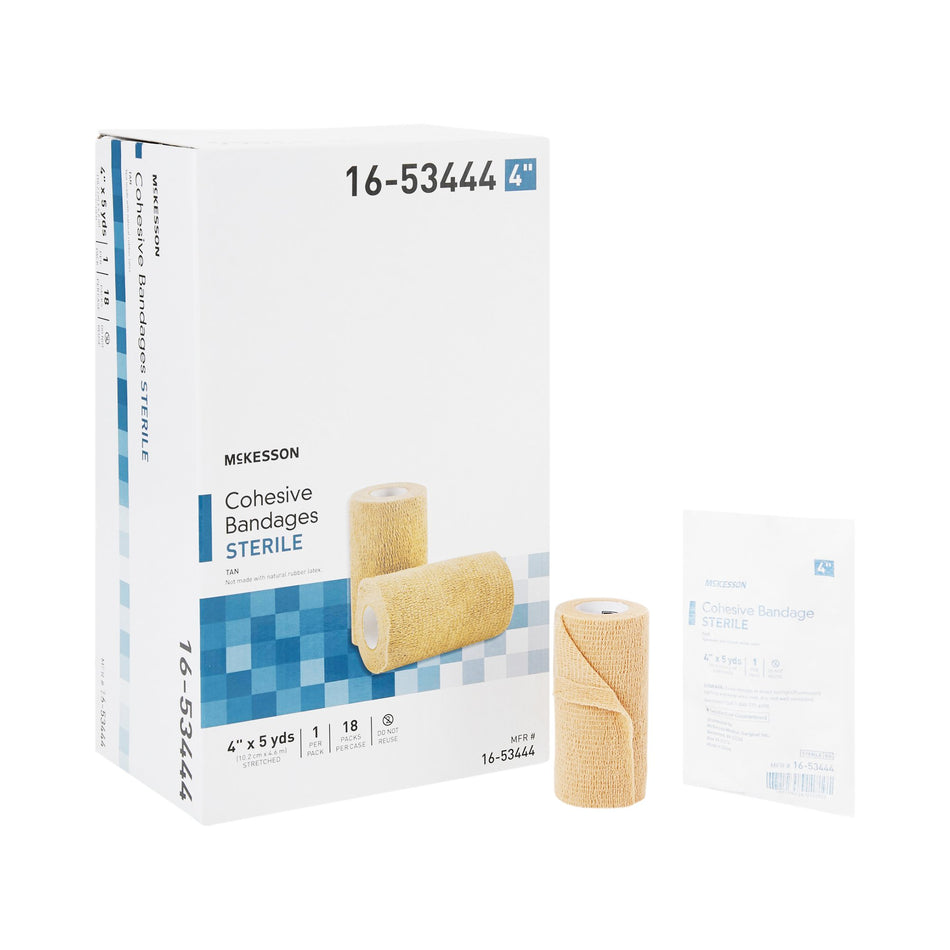McKesson Self-adherent Closure Cohesive Bandage, 4 Inch x 5 Yard-Cohesive Bandage McKesson 4 Inch X 5 Yard Self-Adherent Closure Tan Sterile Standard Compression