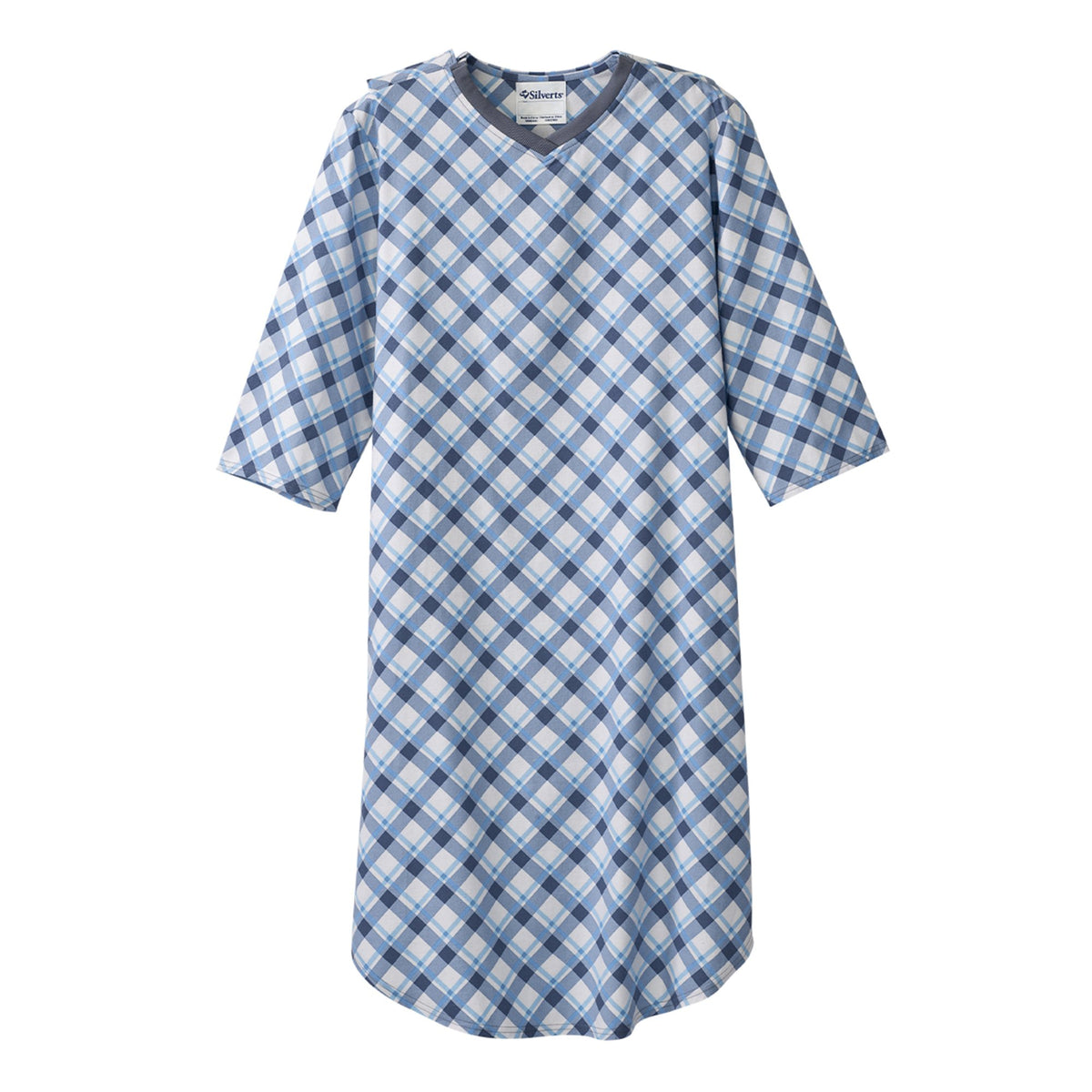Silverts Shoulder Snap Patient Exam Gown, X-Large, Diagonal Blue Plaid-Patient Exam Gown Silverts X-Large Diagonal Blue Plaid Reusable