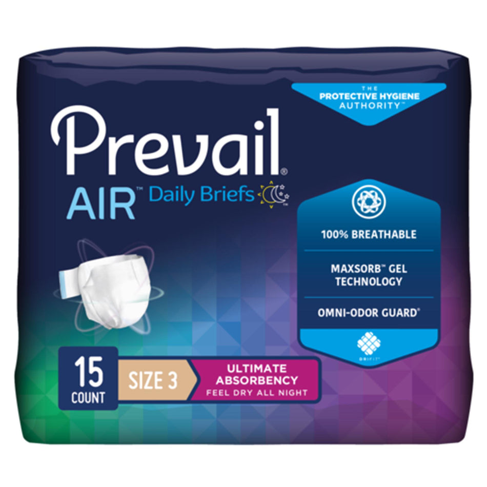 Prevail Air Stretchable Ultimate Plus Absorbency Briefs, Size 3-Unisex Adult Incontinence Brief Prevail Air Size 3 / X-Large Disposable Heavy Absorbency