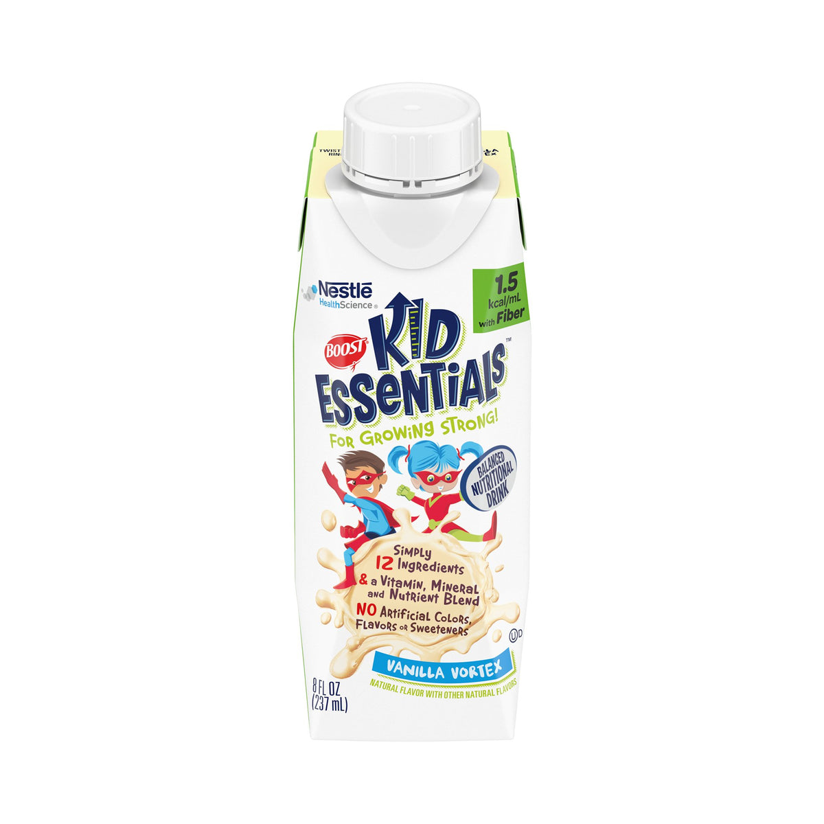 Boost Kid Essentials 1.5 with Fiber Balanced Nutritional Drink, Vanilla, 8-ounce carton-Pediatric Oral Supplement Boost Kid Essentials 1.5 with Fiber Vanilla Vortex Flavor 8 oz. Carton Liquid Vitamins / Minerals