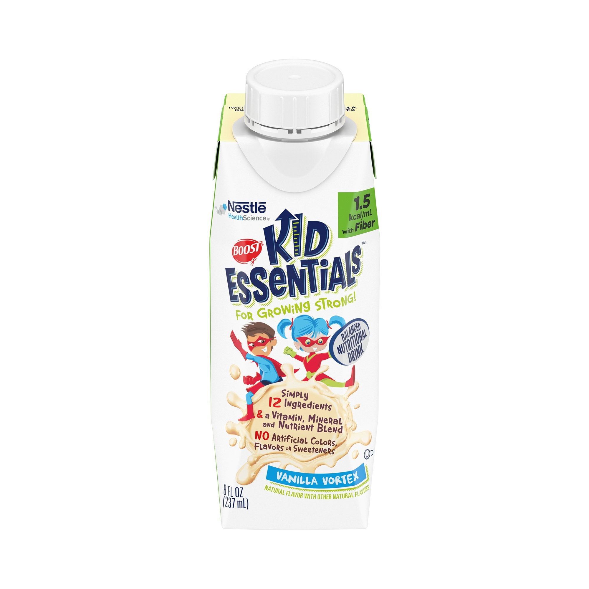 Boost Kid Essentials 1.5 with Fiber Balanced Nutritional Drink, Vanilla, 8-ounce carton-Pediatric Oral Supplement Boost Kid Essentials 1.5 with Fiber Vanilla Vortex Flavor 8 oz. Carton Liquid Vitamins / Minerals