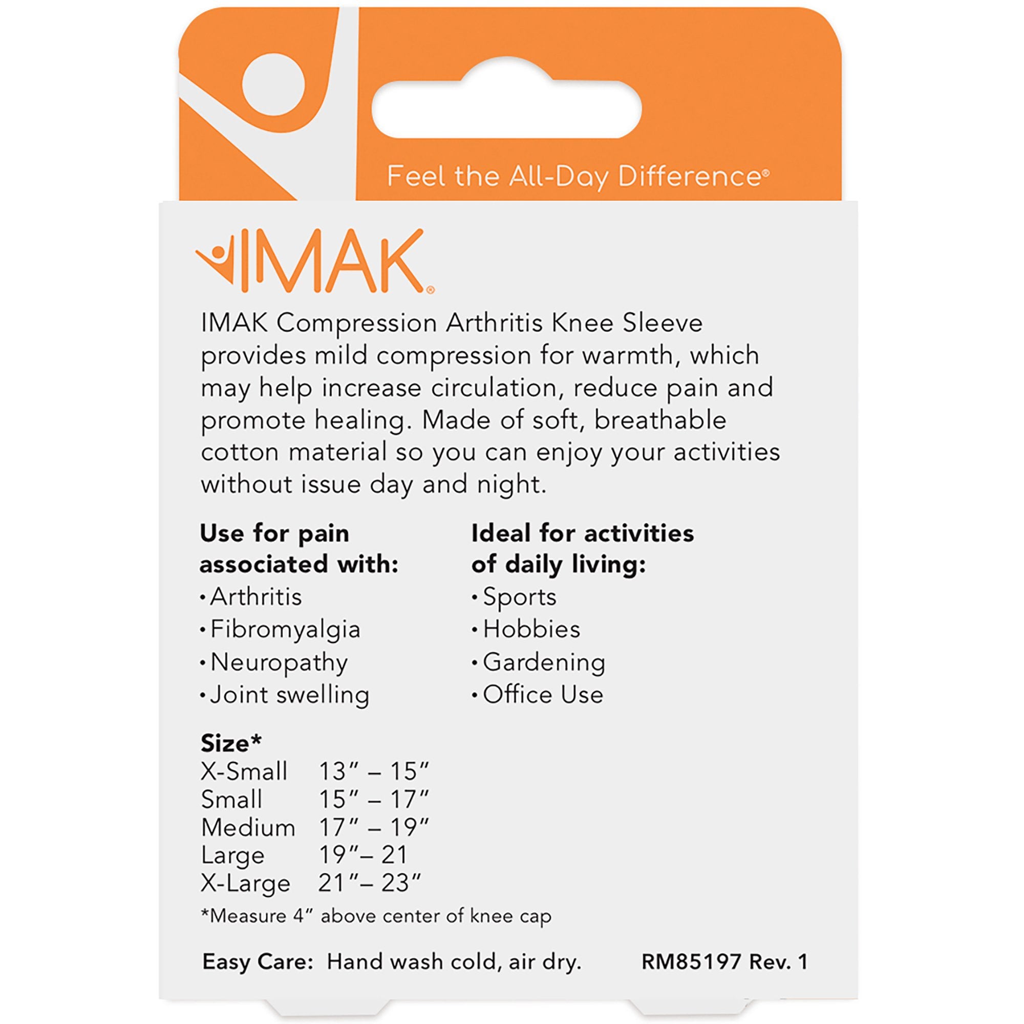 Imak Arthritis Compression Knee Sleeve, Large-Knee Support Imak Feel the All-Day Difference Large Without Fastening 19 to 21 Inch Thigh Circumference Left or Right Knee