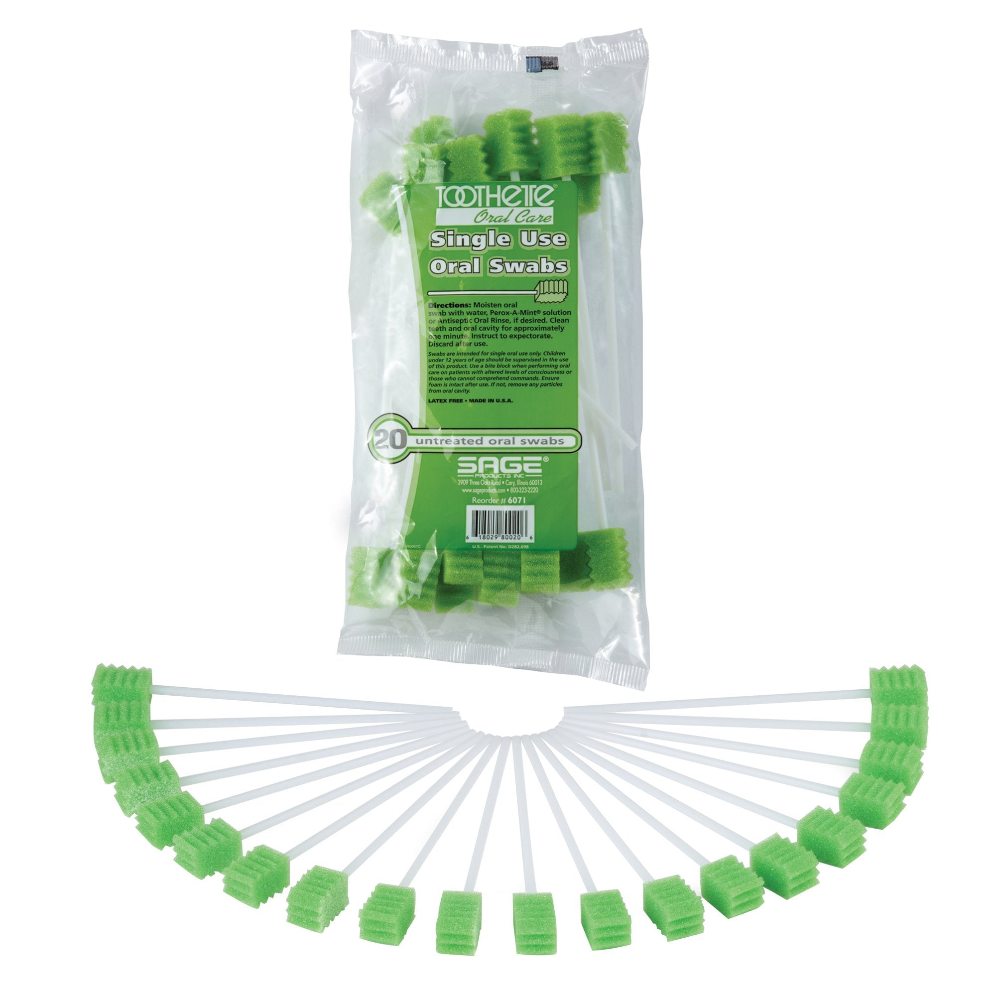 Toothette Plus Oral Swabsticks Foam Tip Untreated, 6-Inch Length, Green-Oral Swab Toothette Plus Untreated Foam Tip 20 per Pack