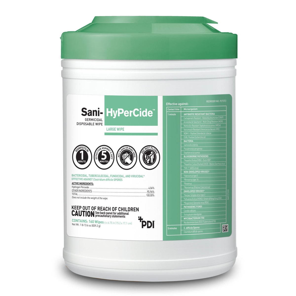 Sani-HyPerCide Large Germicidal Disinfectant Wipes, Canister, 160 ct.-Sani-HyPerCide Surface Disinfectant Cleaner Premoistened Germicidal Manual Pull Wipe 160 Count Canister Vinegar Scent NonSterile
